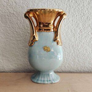 Vintage MCM CG Baby Blue Vase w/ USA Warranted 22 KT Gold | Bud Flower VGUC